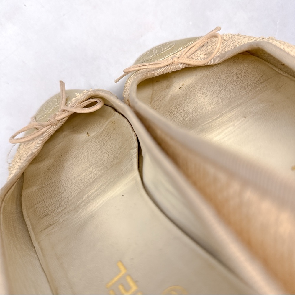 CHANEL Vintage Y2K Raffia Woven CC Coco Mark Leather Cap Toe Ballet Flats 38.5 - Picture 5 of 14